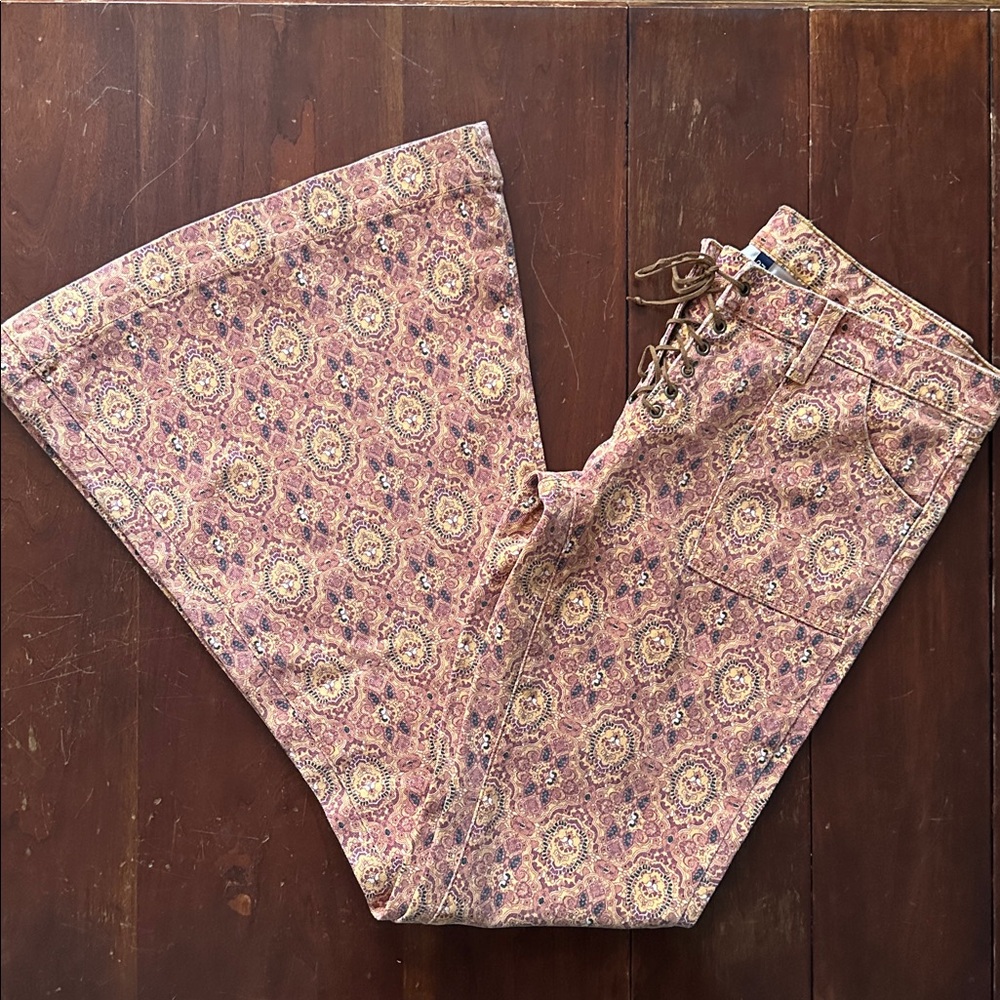 Carmar • Lace-Up Floral Print Bottoms - Orange, Pink, Yellow, paisley,floral,70s